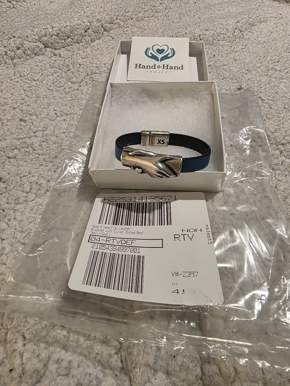 Hand and Hand Project Teal Leather Bracelet Silver Plated Bead Clasp Sz XS New